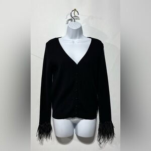 Truth By Republic Feather Cuff Black V-Neck Cardigan‎ Sweater Size Small NWT